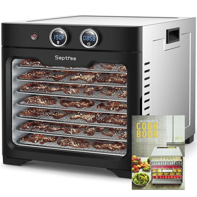 Septree Large 8 Trays Food Dehydrator with 8.8ft² Drying Space for Big Family, 800W Stainless Steel Dehydrated Dryer, 24H Timer,190°F Temperature Control, for Herbs, Meat, Fruit, Dog Treats and Yogurt