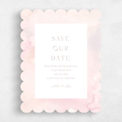 Pink Scalloped Wedding Save the Date - Beaux-Arts Portrait