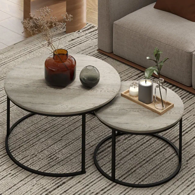 31" Nesting Coffee Tables Set of 2, Round Coffee Table for Living Room, Bedroom,Gray