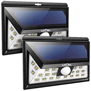 Litom Solar Lights Outdoor, Wireless 24 LED Motion Sensor Solar Lights with Wide Lighting Area, Easy Install Waterproof Security Lights for Front Door, Back Yard, Driveway, Garage (2 Pack)