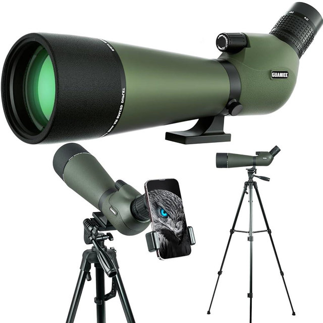 25-75x80 Spotting Scope with Upgraded Tripod Carrying Bag and Phone Adapter Spotter Scope for Target Shooting for Bird Watching Wildlife Viewing Green