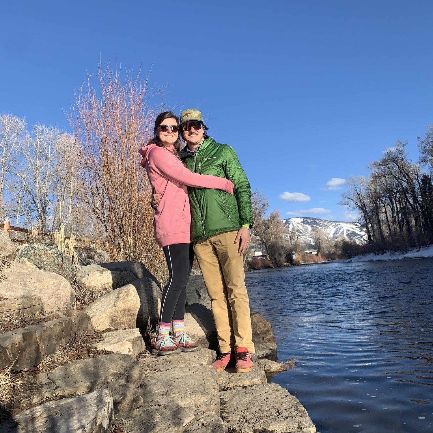 Taking a walk on our favorite path along the Yampa River in Steamboat. (Peep the ski resort in the back)