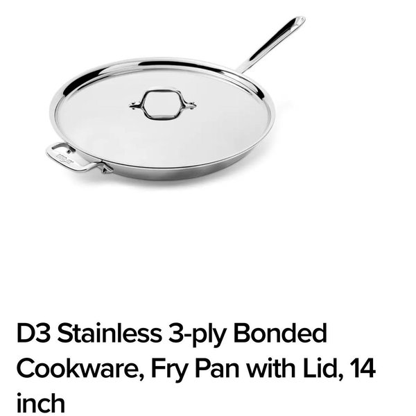 D3 Stainless 3-ply Bonded Cookware, Fry Pan with Lid, 14 inch