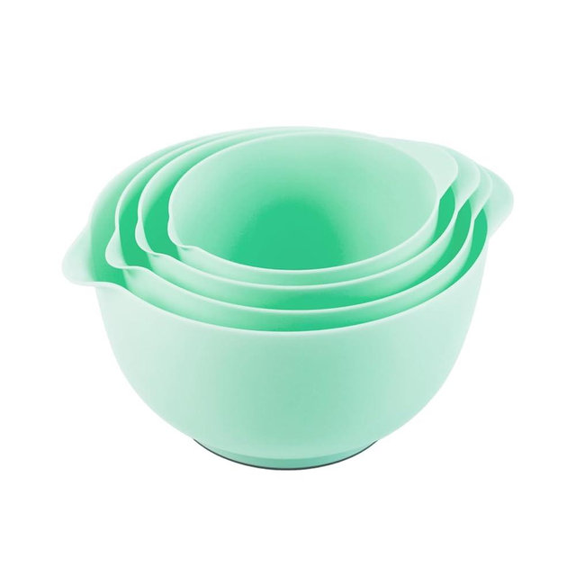 BoxedHome Nesting Plastic Mixing Bowl Set, 4 Piece Mixing Bowl Set with Pour Spouts, Size 1.7, 2.5, 3.5 and 4.5qt, for Prepping, Mixing, Baking, Cooking(2023 New Version, Green)