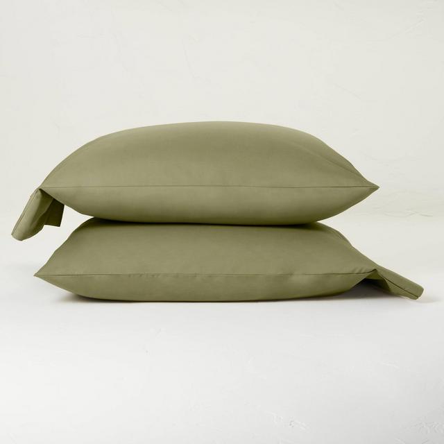 Standard Washed Supima Percale Solid Pillowcase Set Moss Green - Casaluna™