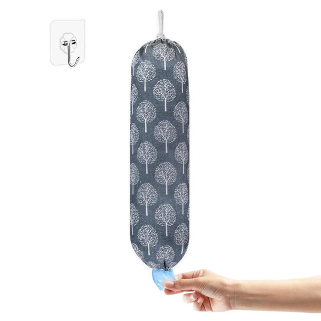 Plastic Bag Holder,Wall Mount Plastic Bag Organizer,Washable Large Grocery Bag Storage Dispenser,Shopping Bags Carrier ​for Home Kitchen Travelling,Free Adjustment with Drawstring,Banyan tree, 22x9"