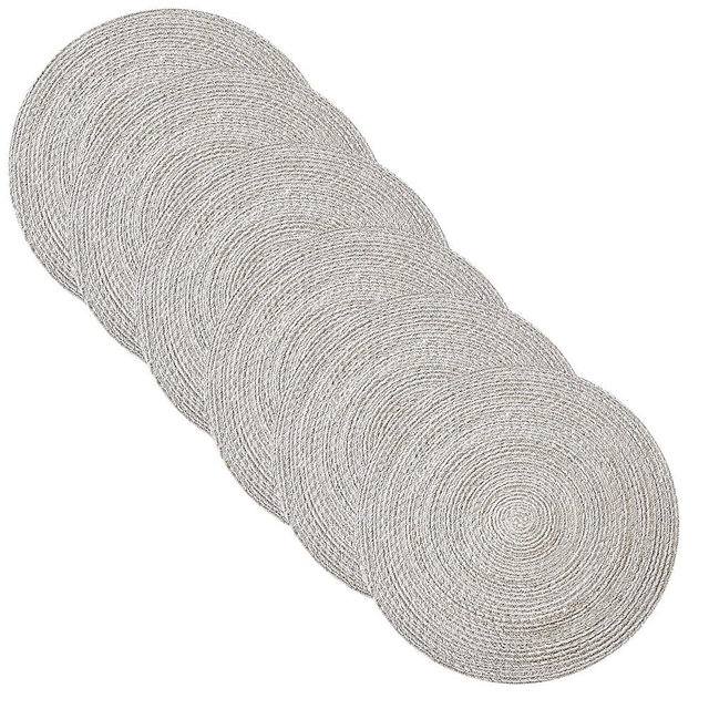 Round Placemats Set of 6-100% Cotton Two-Tone Placemat for Dining Table - Woven Braided Table Setting Place Mat - Washable Table Decor for Kitchen, Farmhouse, Rustic, Everyday Use, Gray