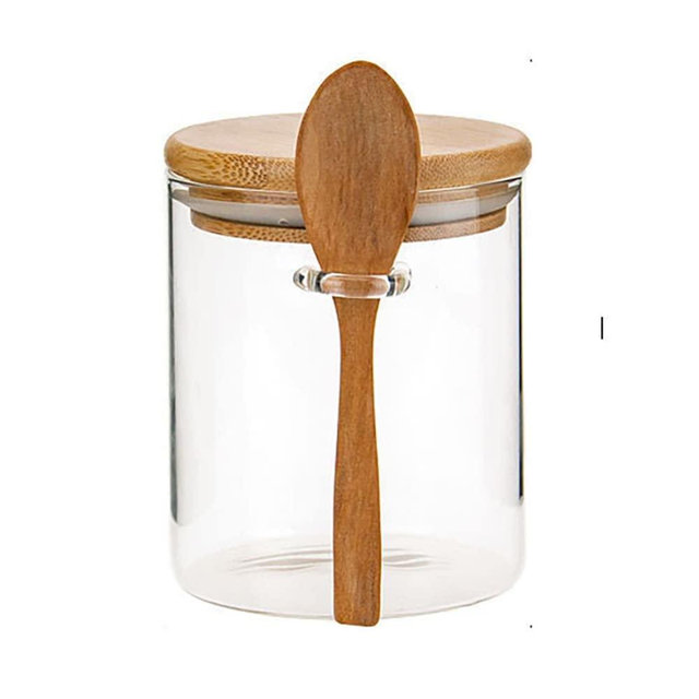 Airtight Glass Jars With Bamboo Lids And Spoons, 17oz Glass Canisters With Lid For Spice Beans Tea, Sealed Sugar Container, Glass Coffee Containers, Food Jars Canisters, Kitchen Accessories (1)