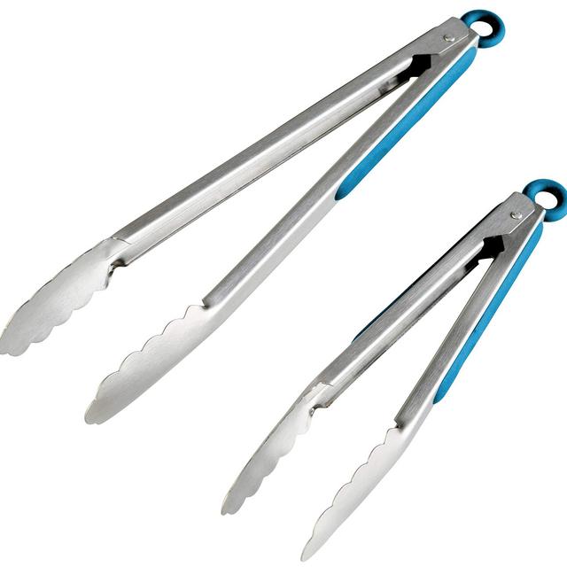 StarPack Premium Stainless Steel Grill, BBQ & Kitchen Tongs 2 Pack (9-Inch & 12-Inch) - Teal Blue