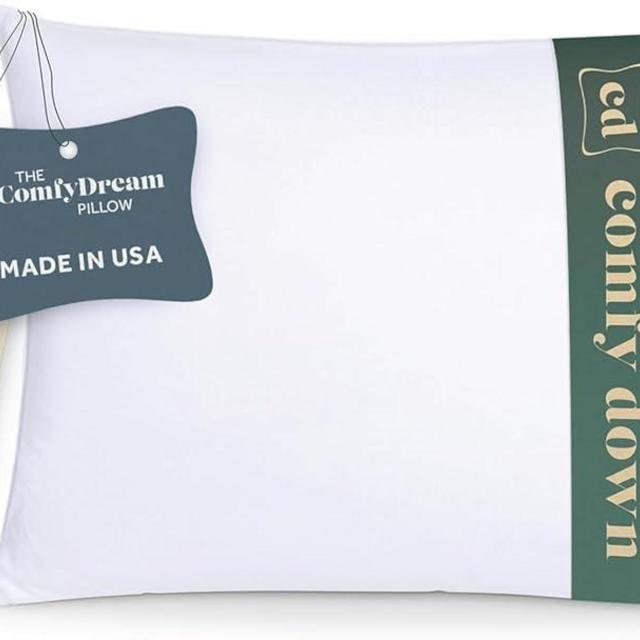 ComfyDown 50/50 Down Feather Blend ComfyDream Bed Pillow for Sleeping, Egyptian Cotton Cover, Made in USA, Queen Size (Queen)
