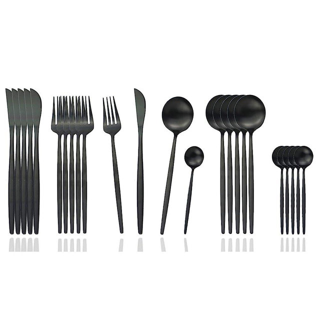 JASHII Silverware Set, 24-Piece Stainless Steel Flatware Set,Kitchen Utensil Set Service for 6,Tableware Cutlery Set for Home, Dishwasher Safe (Matte Black)