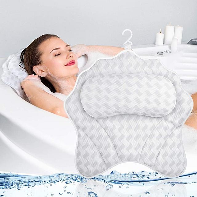 HOKEKI Bath Pillows for Tub,Luxury Customized- Ergonomic Bath Pillow for Neck, Head & Shoulders and Back Support, Spa Bathtub Pillow with Six Strong Grip Suction Cups-Soft, Comfortable & Quick Dry