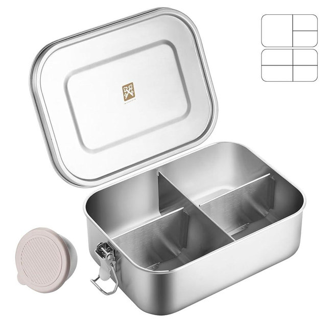 GOLDEN KEY 40QZ Stainless Steel Bento Box for Kids, 1200ml Metal Lunch Box for Kids or Adults,Stainless Steel Food Storage Containers with Lids and Lockable Clips for Travel, Work