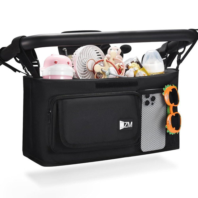 ZZM Parent Console Stroller Wagon Organizer Compatible with WONDERFOLD W2&W4&X, Jeep Deluxe Wrangler, EVER ADVANCED Wagon, Wagon Stroller Accessories with 2 Large Insulated Cup Holder(Empty Bag)