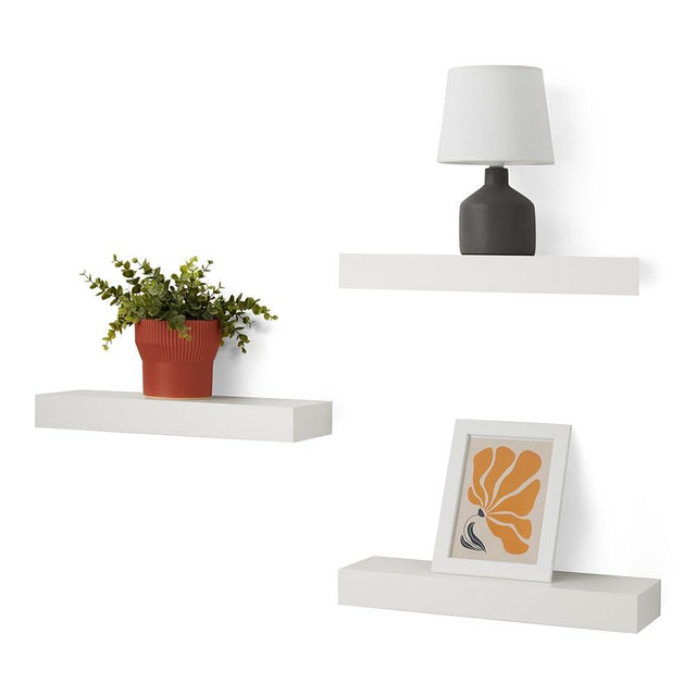 Amazon Basics Wood Floating Wall Shelves, Pack of 3, White, 15.8" x 5" x 1.8"
