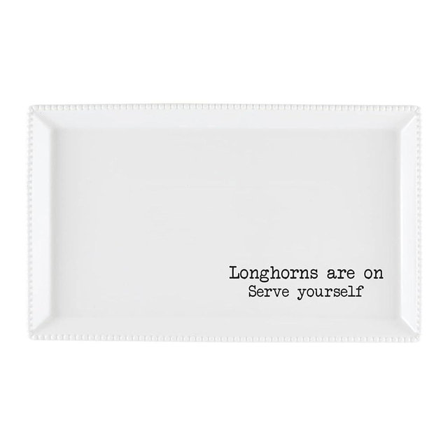 47th & Main White Platter Rectangular Football Themed Ceramic Tray, 15" x 9", Longhorns Serve Yourself
