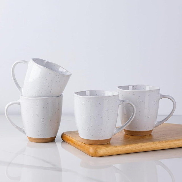 AmorArc 12oz Coffee Mugs, Ceramic Coffee Mugs set of 4 for Man, Woman, Dad, Mom, Modern Coffee Mugs with handle for Latte/Cappuccino/Milk/Cocoa. Dishwasher&Microwave Safe, White