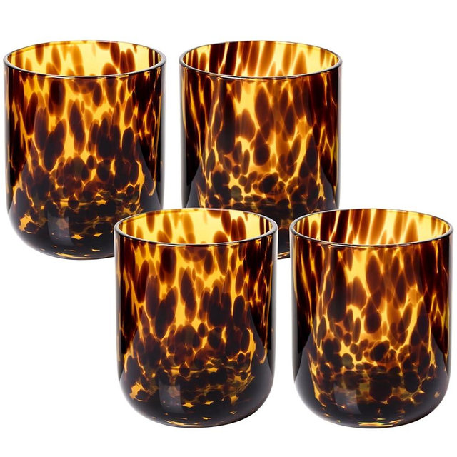 SIPBYSOP Tortoise Shell Drinking Glasses Set of 4, Brown Decorative Tortoise Shell Tumbler Cups for Wine & Drinks，Drinking Glasses for Wedding Gifts, Housewarming, Cocktail Party (4, 10oz)