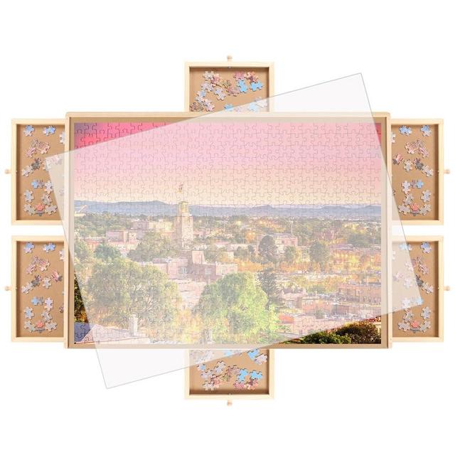 Panana Puzzle Locker 1500 Piece Puzzle Board with Drawers and Cover,35"x27" Portable Wooden Jigsaw Puzzle Table with 6 Drawers,Lazy Susan Spinning Puzzle Boards Birthday Gift (1500 pcs - Rotating)