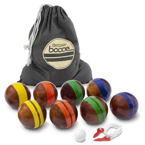 GoSports 100mm Hardwood Bocce Set with 8 Premium Wood Balls, Pallino, Case and Measuring Rope