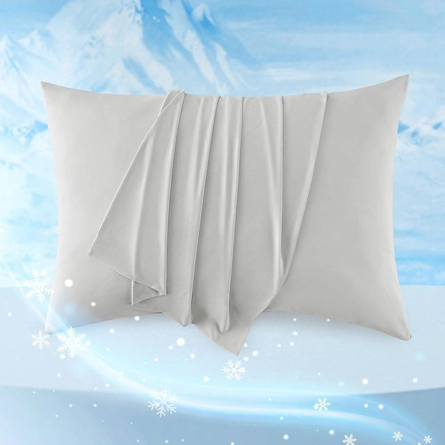 Bedsure Cooling Pillow Cases Queen Size Set of 2, Cool Pillowcases for Hot Sleepers and Night Sweats, Silky Soft & Breathable Cold Pillow Covers with Hidden Zipper, Grey, 20x30 Inches