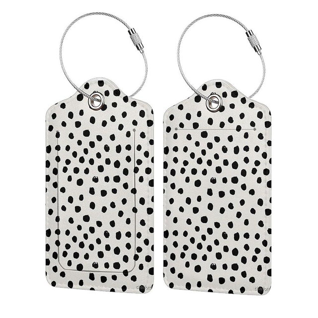 BLOCIT 2 Pack PU Luggage Tag for Suitcase Cute Unique Leather Suitcase Tags Identifiers with Privacy Name ID Label and Metal Loop for Baggage Handbag School Bag Backpack (Cute Black Polka Dot)