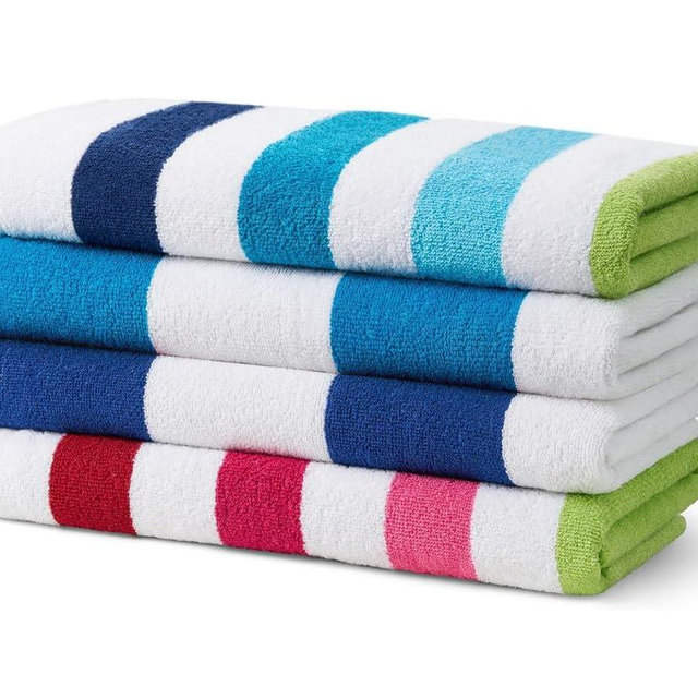 Kaufman - Large Beach Towels | 30" x 60" Terry Cabana Striped Beach Towels | Absorbent, Quick-Drying | 100% Cotton Thick Beach Towels (4 Pack)