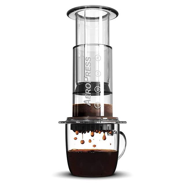 Aeropress Clear Coffee Press, Full bodied coffee without grit or bitterness, American, cold brew, latte, espresso style, Small portable coffee maker for camping & travel
