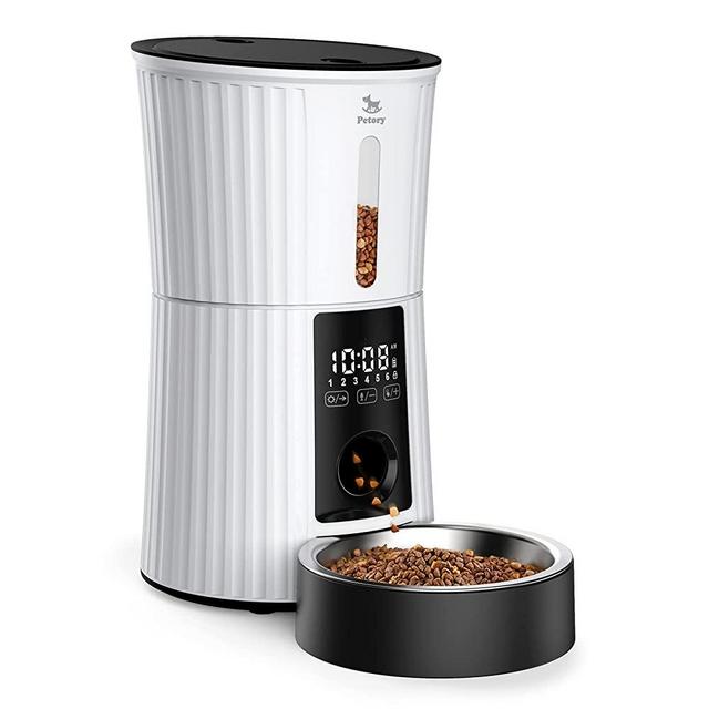 Petory Timed Automatic Cat Feeder - 4L Programable Dry Food Dispenser for Cats and Small Medium Dogs with Desiccant Bag Dual Power Supply 10S Voice Recorder