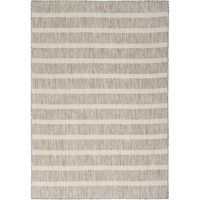 Nourison Positano Modern Stripes Flatweave Indoor Outdoor Low Pile Area Rug Grey Ivory 5' x 7'