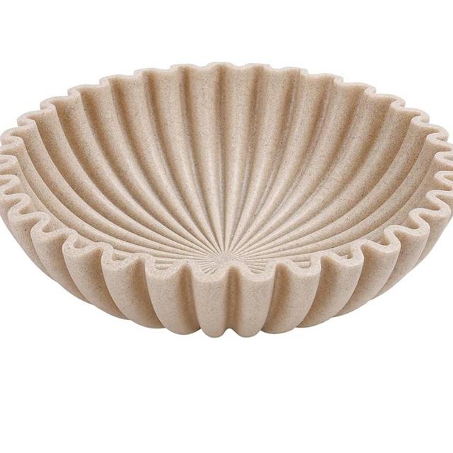 Large Decorative Bowl, Modern Handicraft Bowls for Home Decor, Decorative Fruit Bowl for Kitchen Counter, Ruffle Bowl Decor, Stylish Key Bowl for Entry Table, Artificial Stone Beige
