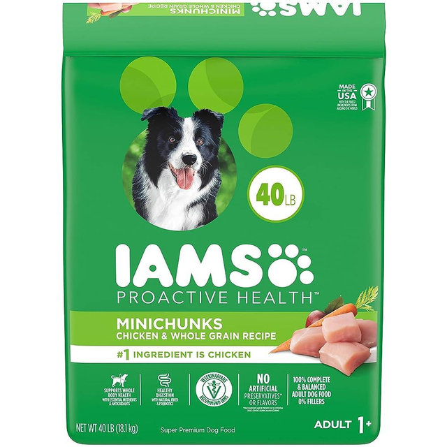 IAMS Adult Minichunks Small Kibble High Protein Dry Dog Food with Real Chicken, 40 lb. Bag