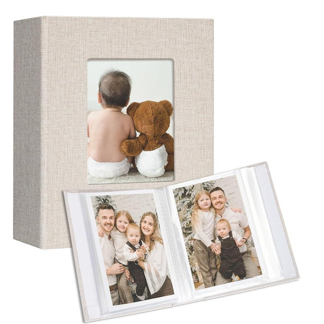 Vienrose Small Photo Album 4x6 holds 100 Photos 2 Pack, Mini Baby Photo Album Linen Cover for Gifts Wedding Family, Beige