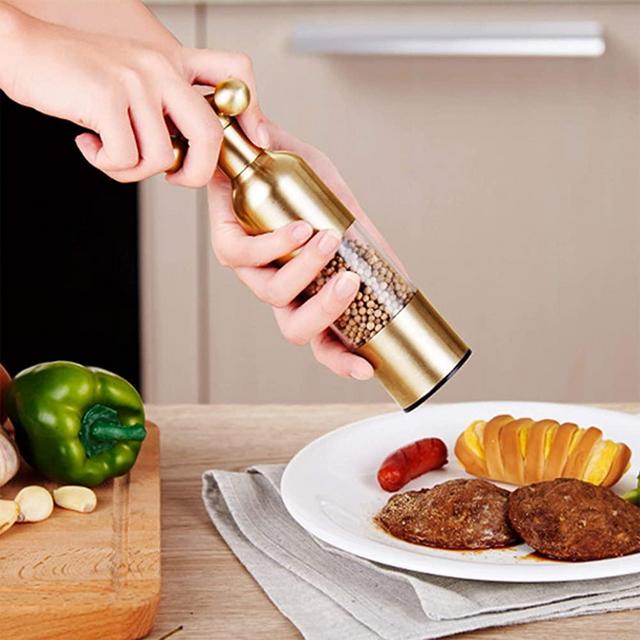 Pepper Mill, Refillable Pepper Salt Spice Mill Grinder, Pepper Salt and Pepper Grinder, Stainless Steel Seasoning Grinding Kitchen Tool for Cooking Home Kitchen(Gold)