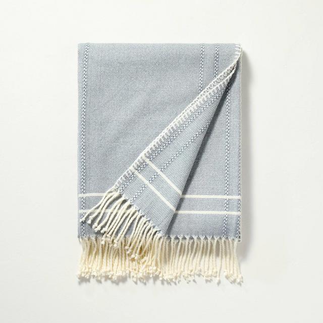 Striped Throw Blanket with Fringe Blue - Hearth & Hand™ with Magnolia