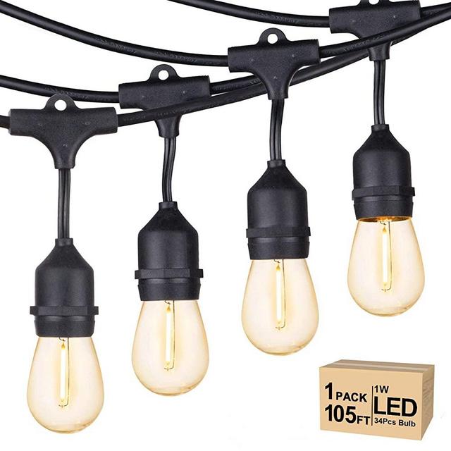 Svater Outdoor String Lights Led,105FT Commercial Grade Patio Lights with 1W Dimmable S14 Glass Bulbs,Warm White and Weatherproof Strand - UL Listed Heavy-Duty Café Lights, Market Lights