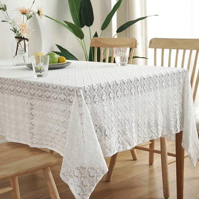 Amzali Classic Collection Cotton Crochet Lace Tablecloth Dust-Proof Table Cover for Buffet Table, Holiday Dinner, Party, Banquet, Wedding Decorations ( Rectangle/Oblong, 60 x 98 Inch, White )