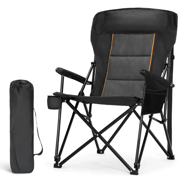 Captiva Designs Heavy Duty XL Camping Chair with Headrest, Cup Holder & Side Pocket, 500 lbs Capacity Black 1 PC
