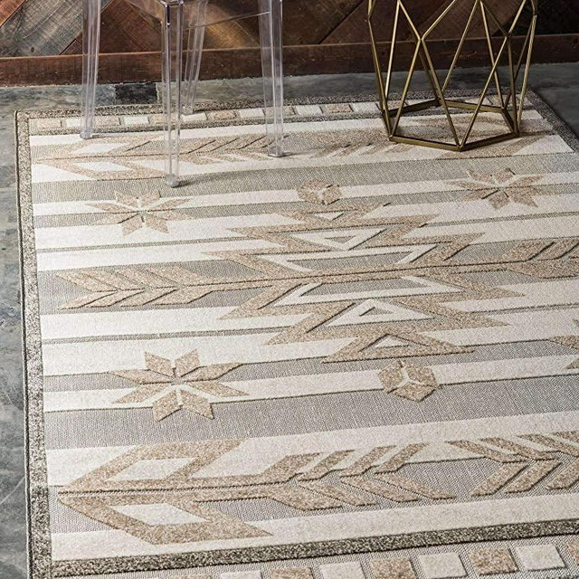Unique Loom Modern Collection Geometric, High-Low Pile, Vintage, Arrows, Indoor and Outdoor Area Rug, 8 ft x 10 ft, Light Brown/Beige