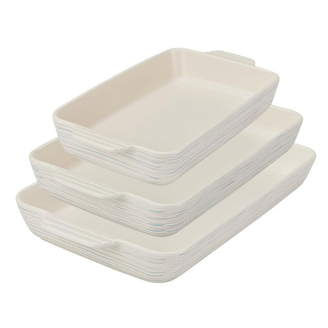 Pyrex (3-Piece) Ceramic Bakeware Set, Nonstick Casserole Dish with Handles, Lasagna Oven Pans, Bakers, For Baking, Roasting, Steaming, Rectangular