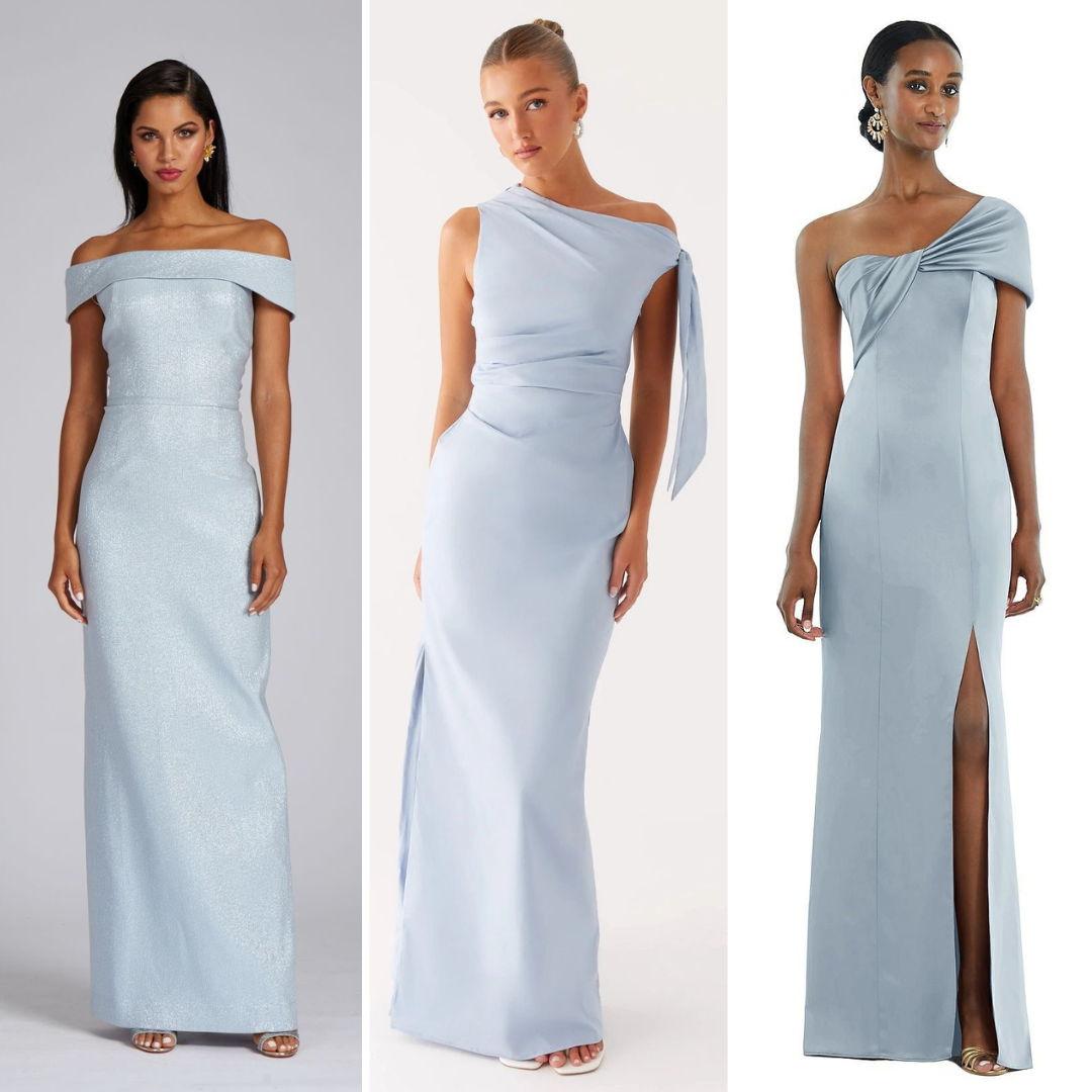 Soft light-blue dress inspiration for women. These airy coastal tones photograph beautifully and match our wedding palette.