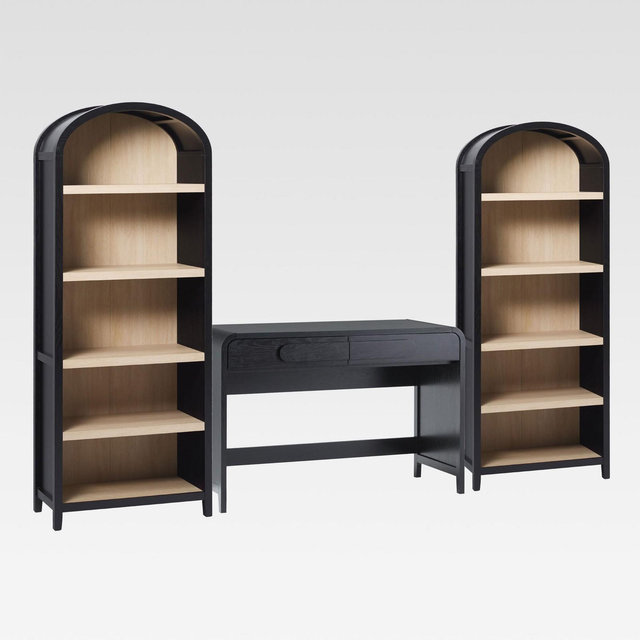 Saracina Home 3pc Modern Writing Desk with 2 Open Arched Bookshelves Black