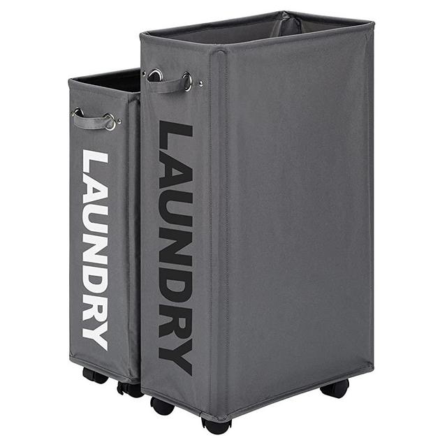 Lifesela X-Large Rolling Laundry Hamper, 27" Tall Slim Laundry Basket with Mesh Liner, Collapsible Dirty Clothes Hamper with Handle, Corner Laundry Bin Laundry Cart with Wheels (Grey)