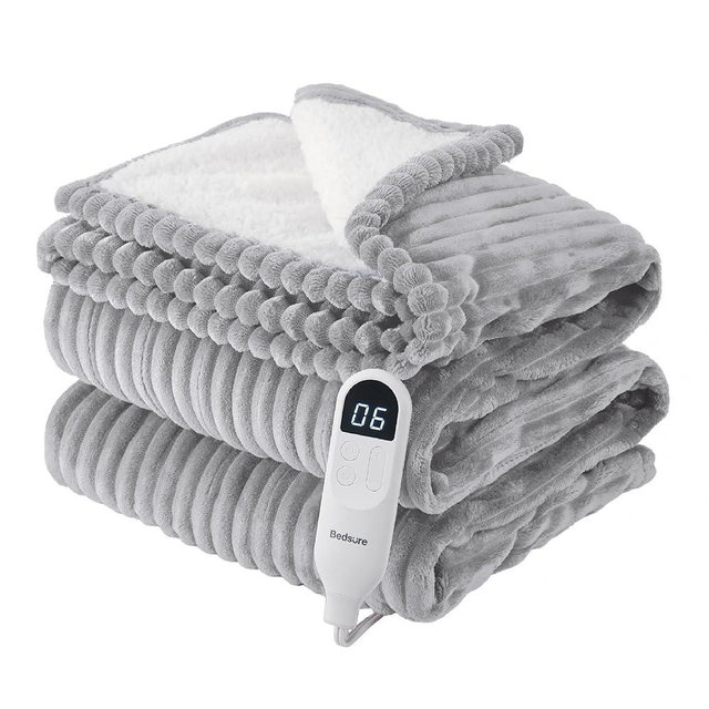 Bedsure Heated Blanket Electric Full Size - Soft Ribbed Flannel, Fast Heating Electric Blanket with 6 Heating Levels & 10 Time Settings, 8 Hours Auto-Off (72x84 inches, Harbor Mist)