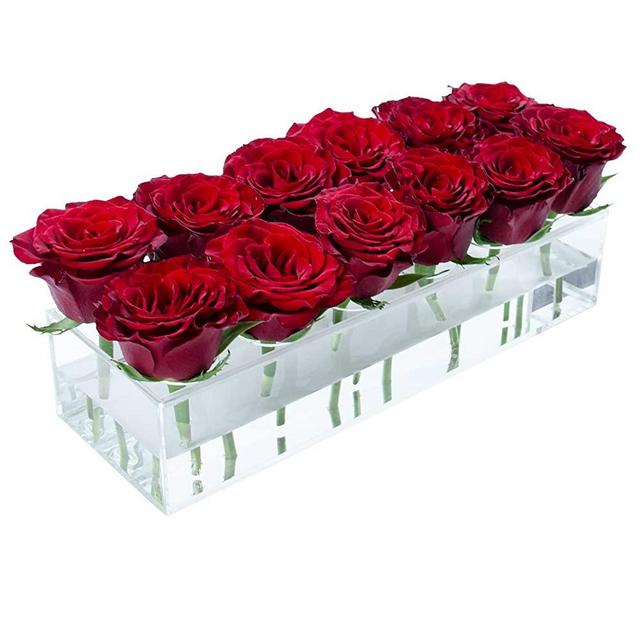LOYWREE Flower Vase Acrylic Rectangular Floral Centerpiece for Dining Table - 12 Inches Long Rectangle Vase - Clear Vases for Home Decor Wedding(Flowers not Included)