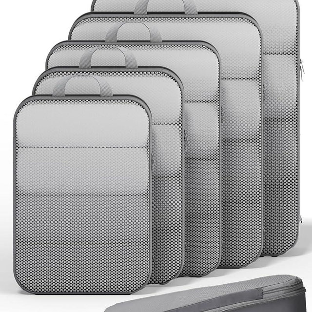 Veken 6/9/11 Set Compression Packing Cubes for Travel Essentials,Compressible Expandable Large Luggage Suitcase Organizer Bags for Clothing,Durable Space Saver Storage Bags(Gray)