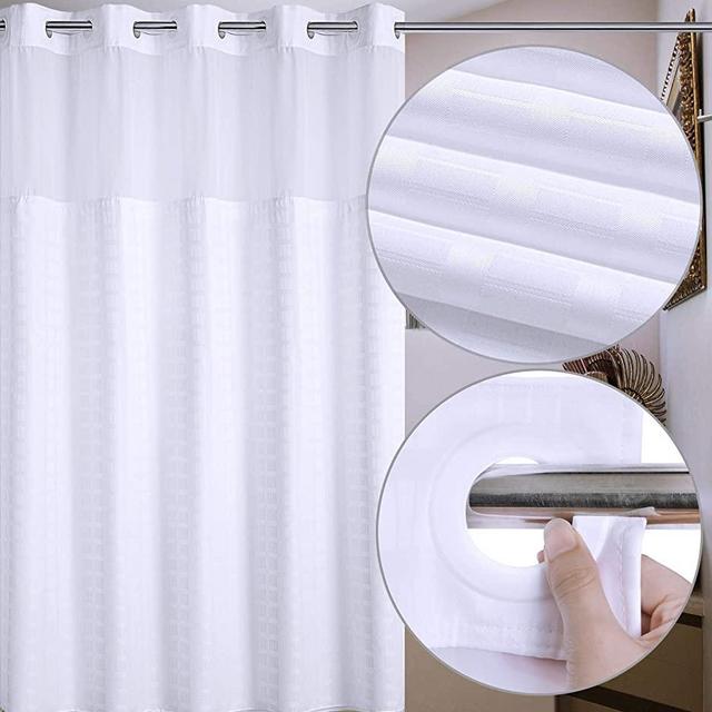 Conbo Mio Hook Free Shower Curtain with Snap in Liner for Bathroom Waterproof Rust Proof with Flex on Rings (White B,71"X74")