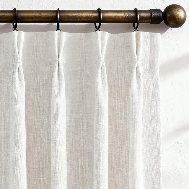 HOMEIDEAS Ivory White Pinch Pleated Curtains 100% Blackout,Linen Blend Luxury Thermal Insulated with Adjustable Hooks, for Living Room Bedroom Modern Farmhouse Decor, 40" Wx84 L 2 Panels