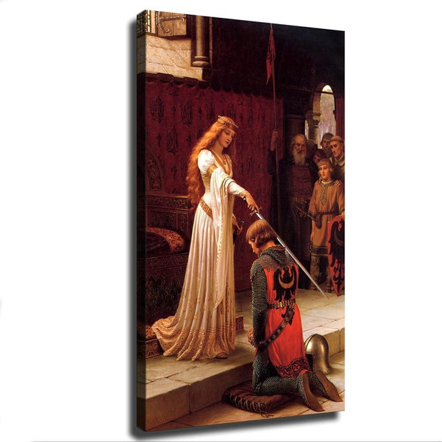 The Accolade Medieval Queen Giving Title of Knight to Young Man Lancelot and Guinevere Poster Wall Painting Canvas Painting Wall Art Poster for Bedroom Living Room Decor Gift (12x18inch-Framed)