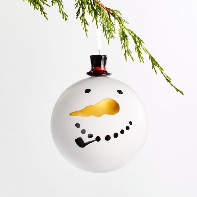 Snowman Ball Christmas Ornament with Ceramic Top Hat